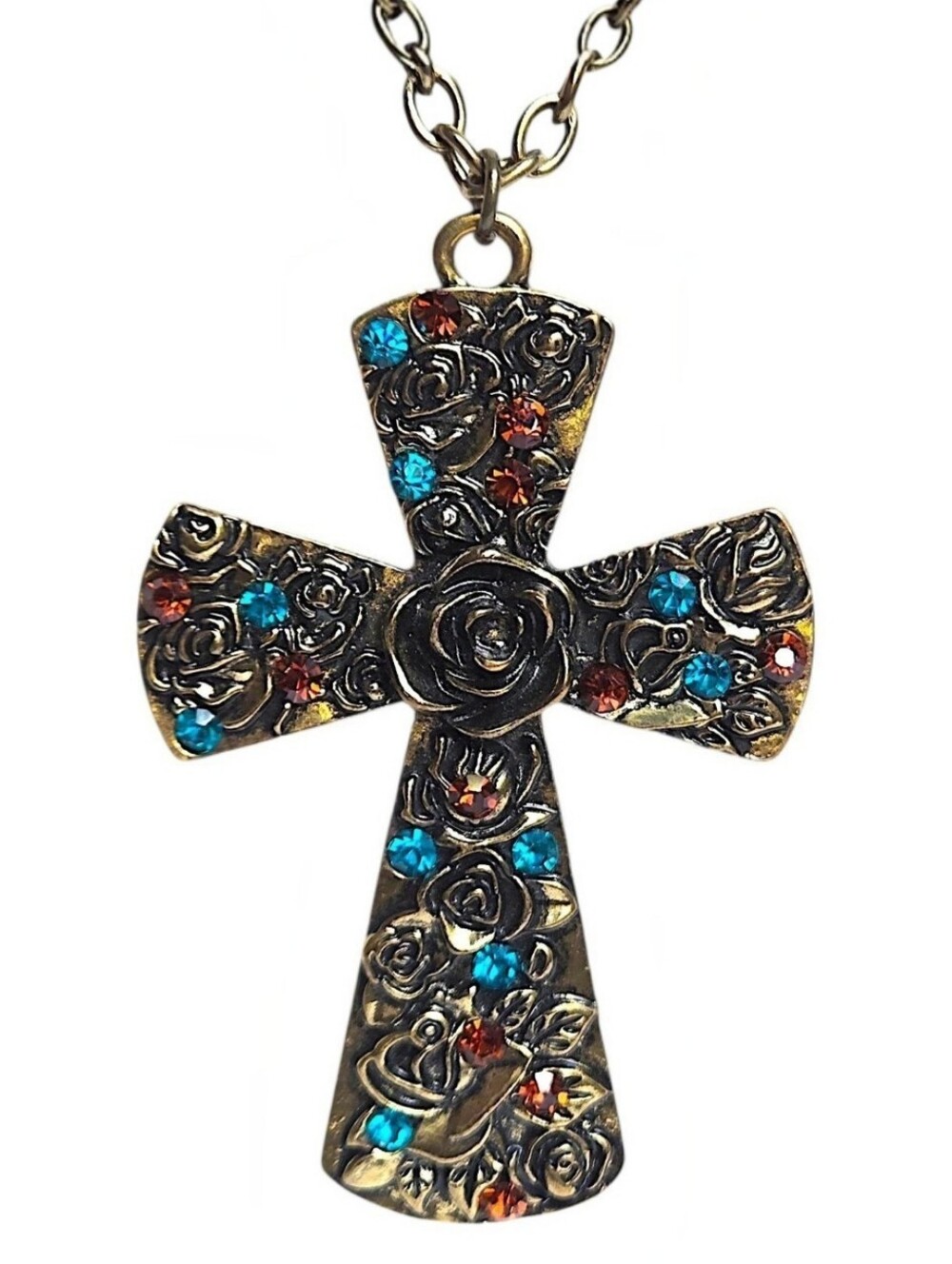 Ethel & Myrtle Rose Cross Rhinestone Long Pendant Necklace